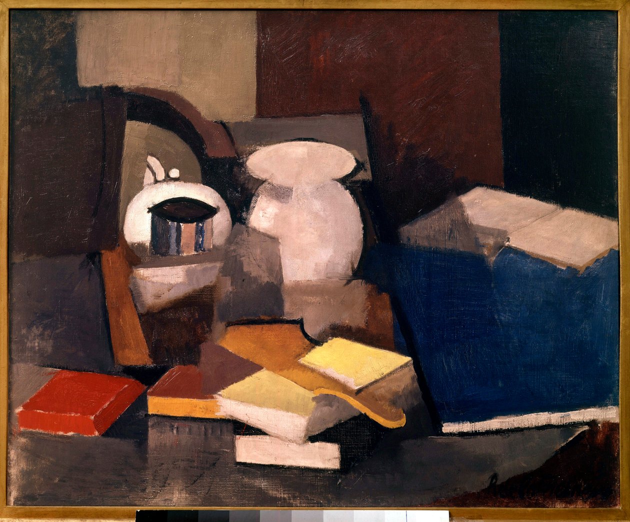Stilleben med bøker og kort Maleri av Roger de La Fresnaye (1885-1925) 1913 Søn. 0,6x0,73 m Paris, musee national d