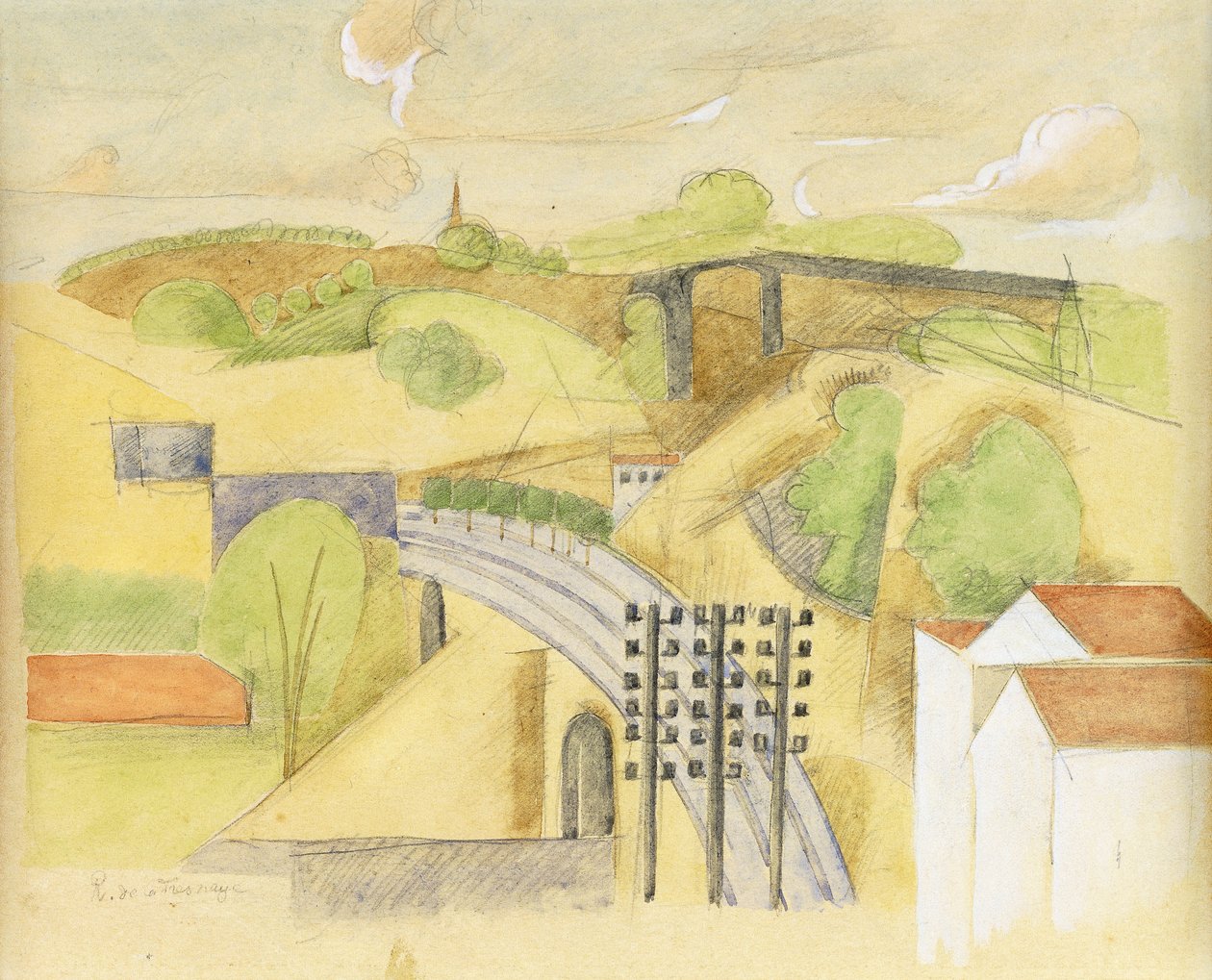 Studie for The Meulan Viaduct; Studie for Meulan Viaduct, 1912 av Roger de La Fresnaye