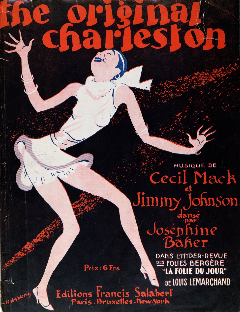 Josephine Baker (1906–75) danset Charleston, plakat som annonserte et show på Folies Bergere av Roger de Valerio
