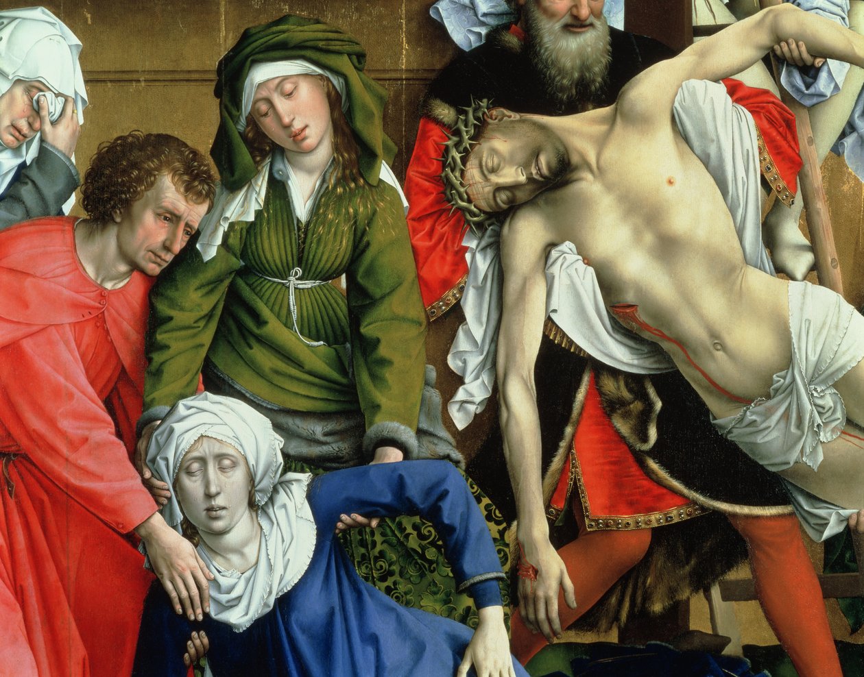 Nedstigning fra korset, 1435 (detalj av St. Johannes, Jomfru Maria og Kristus) (se også 187570) av Rogier van der Weyden