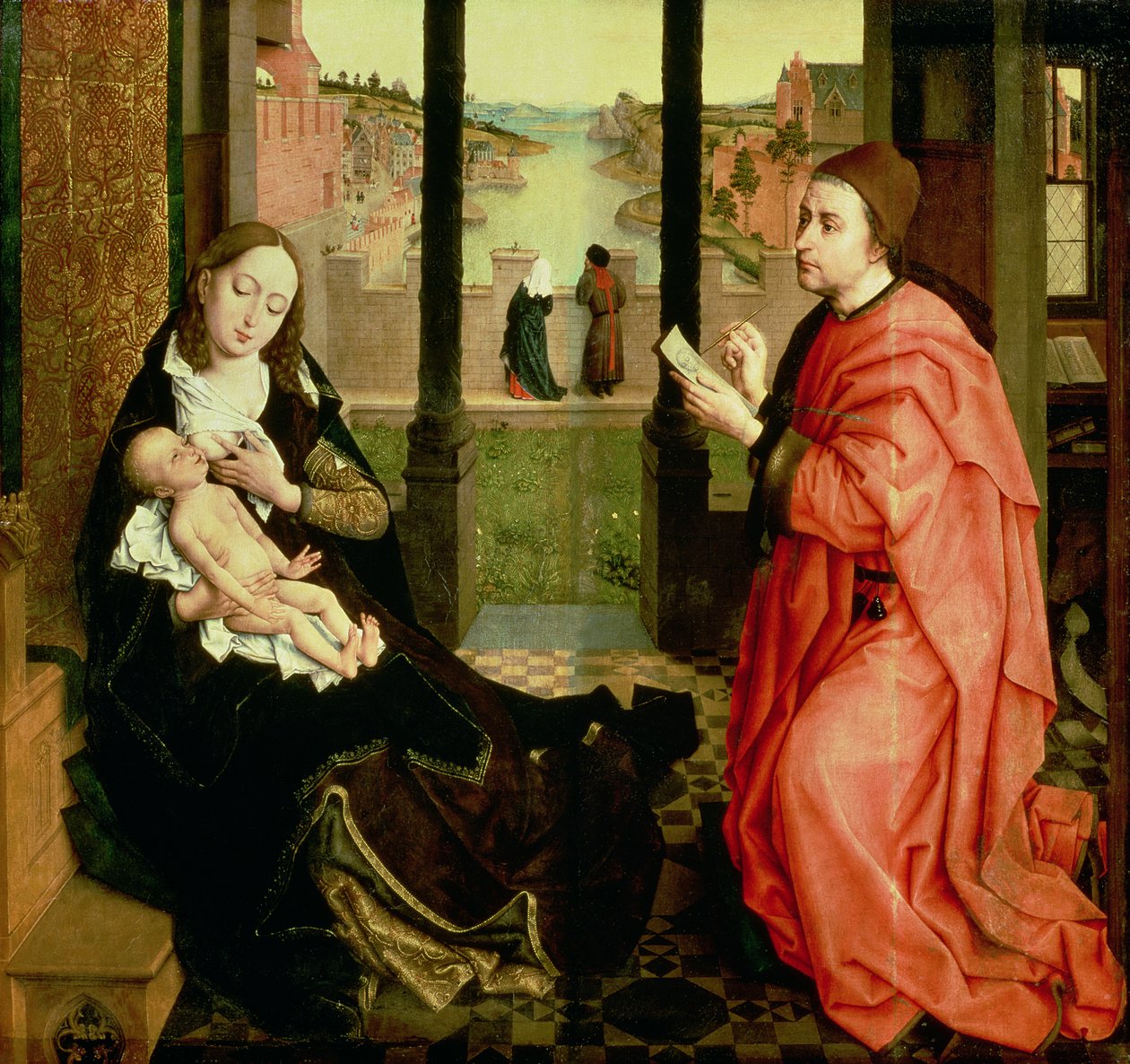 St. Luke tegner et portrett av jomfruen av Rogier van der Weyden