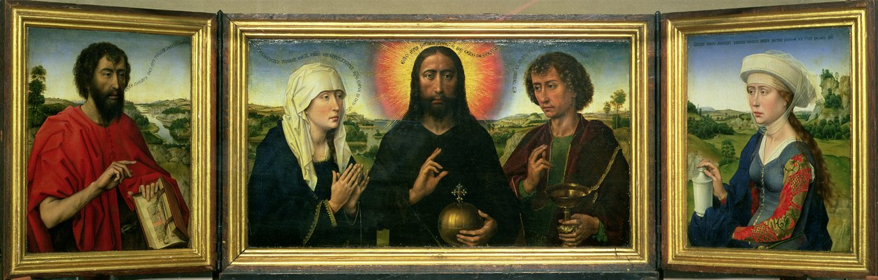 The Braque Family Triptych: (LtoR) St. Johannes døperen, Kristus Forløseren mellom Jomfruen og St. Johannes evangelisten, St. Maria Magdalena (for detaljer se 15987) av Rogier van der Weyden