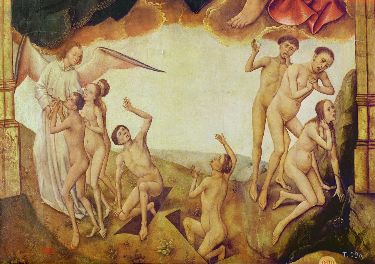 Triptych of the Redemption, høyre panel: The Last Judgement, detalj: de utvalgte og de fordømte, 1455-59 (olje på tre) av Rogier van der Weyden