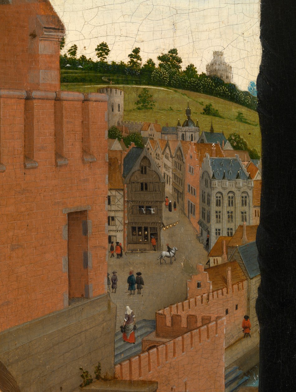 Detalj av Saint Luke tegner jomfruens portrett (olje på panel) av Rogier van der (after) Weyden