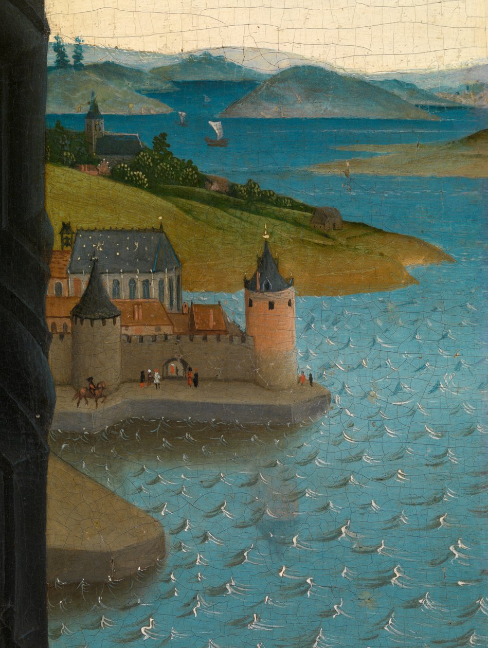 Detalj av Saint Luke tegner jomfruens portrett (olje på panel) av Rogier van der (after) Weyden
