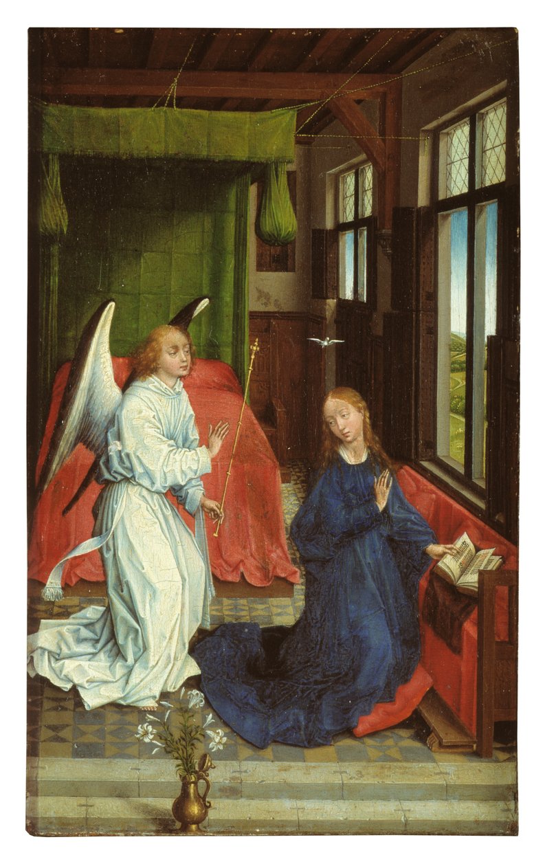 Kunngjøring (olje på panel) av Rogier van der (follower of) Weyden