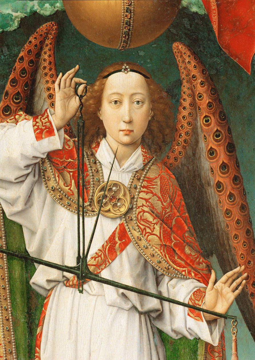 Alteret for den siste dommedag: Erkeengelen Mikael veier sjeler, detalj av Rogier van der Weyden