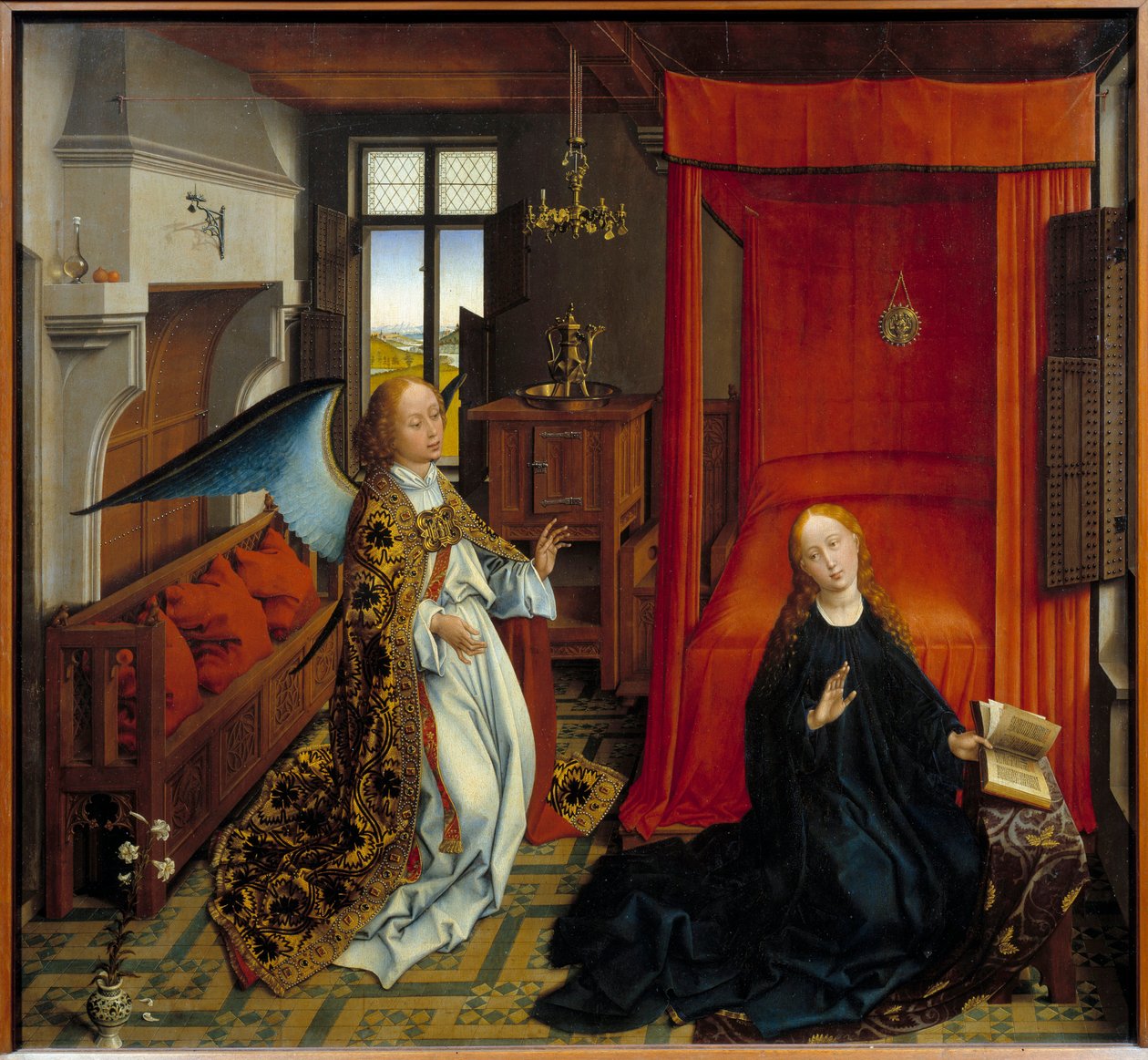 Kunngjøring. Maleri av verkstedet til Roger (Rogier) Van Der Weyden (1400-1464) Ec. Flam. av Rogier van der Weyden