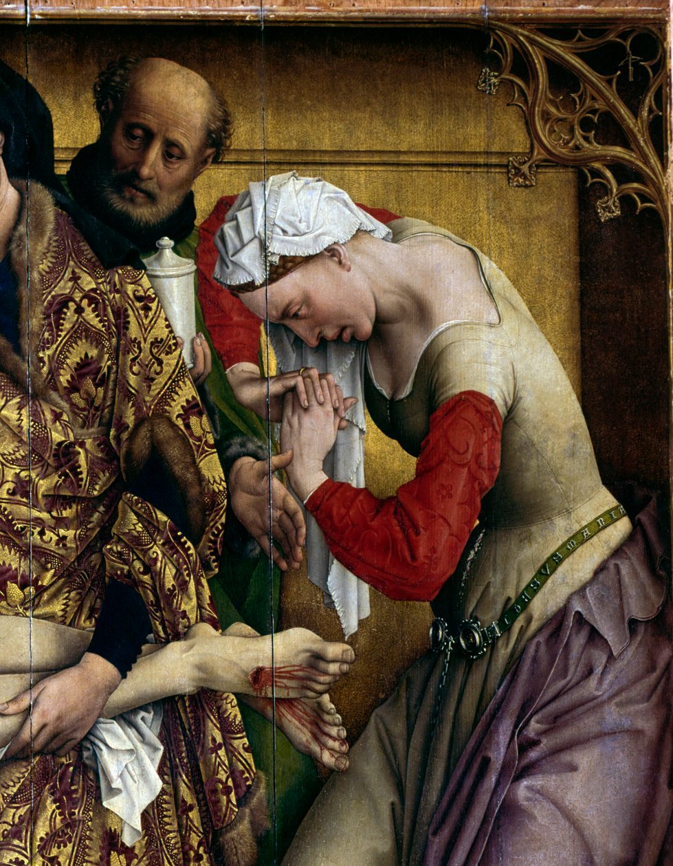 Avsetning eller nedstigning av korset. Detalj av Sainte Marie Madeleine. Rogier altertavle (Roger) Van Der Weyden (1400-1464) 1435 Dim. 2,20 x 0,35 m Madrid, Musee du Prado - Avsetningen eller nedstigningen fra korset. Detalj av Saint Mary Magdalene. Alter av Rogier van der Weyden