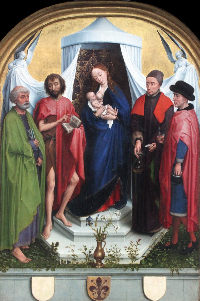 Madonna med de hellige Peter, døperen Johannes, de hellige Cosmas og Damian av Rogier van der Weyden