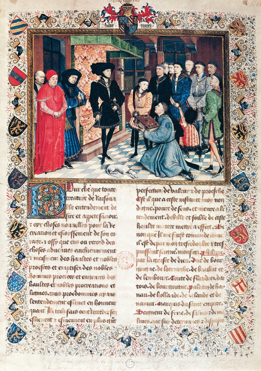 Presentasjon av kronikkene i Hainaut til hertugen av Burgund Philippe den gode (1396-1467) av Jean Wauquelin av Rogier van der Weyden