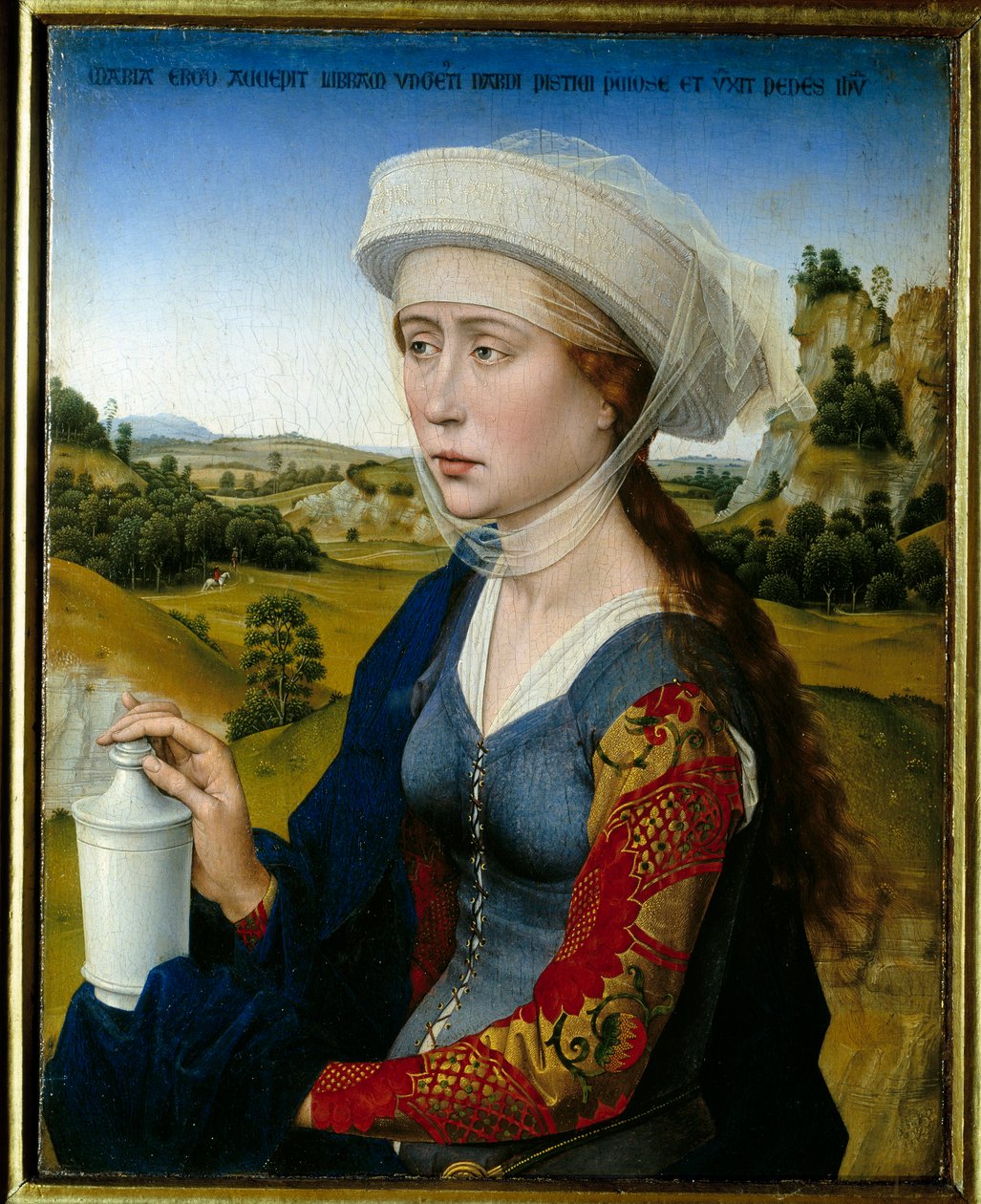 Triptyk fra Braque-familien: "" Representation of Sainte Marie Madeleine"" Høyre panel av Rogier (Roger) Van der Weyden (1399/1400-1464) 1400-tallet av Rogier van der Weyden