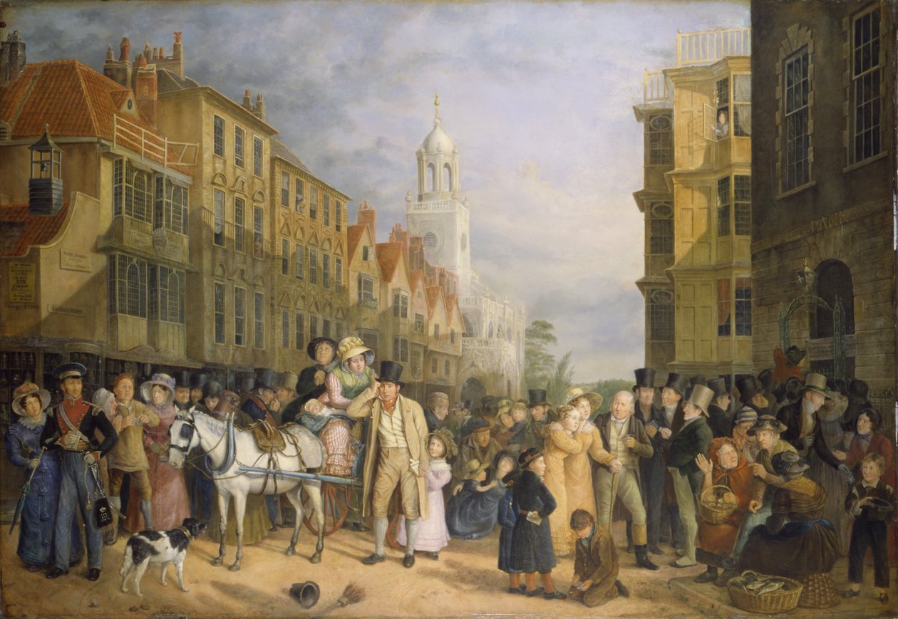 The Stoppage of the Bank, ca. 1827 (olje på panel) av Rolinda Sharples