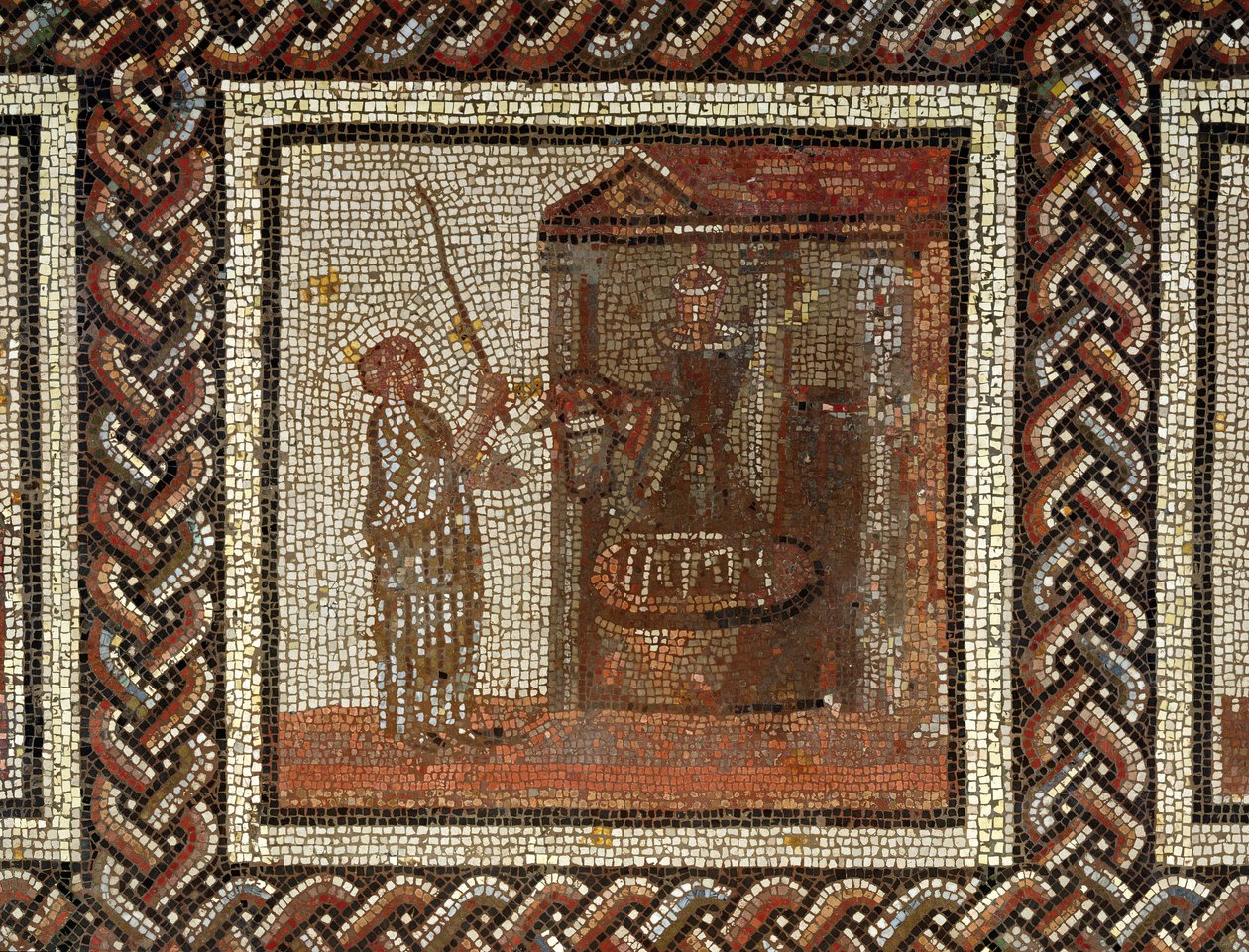 En kvernstein dreid av et esel, fra Saint-Romain-en-Gal (mosaikk) av Roman