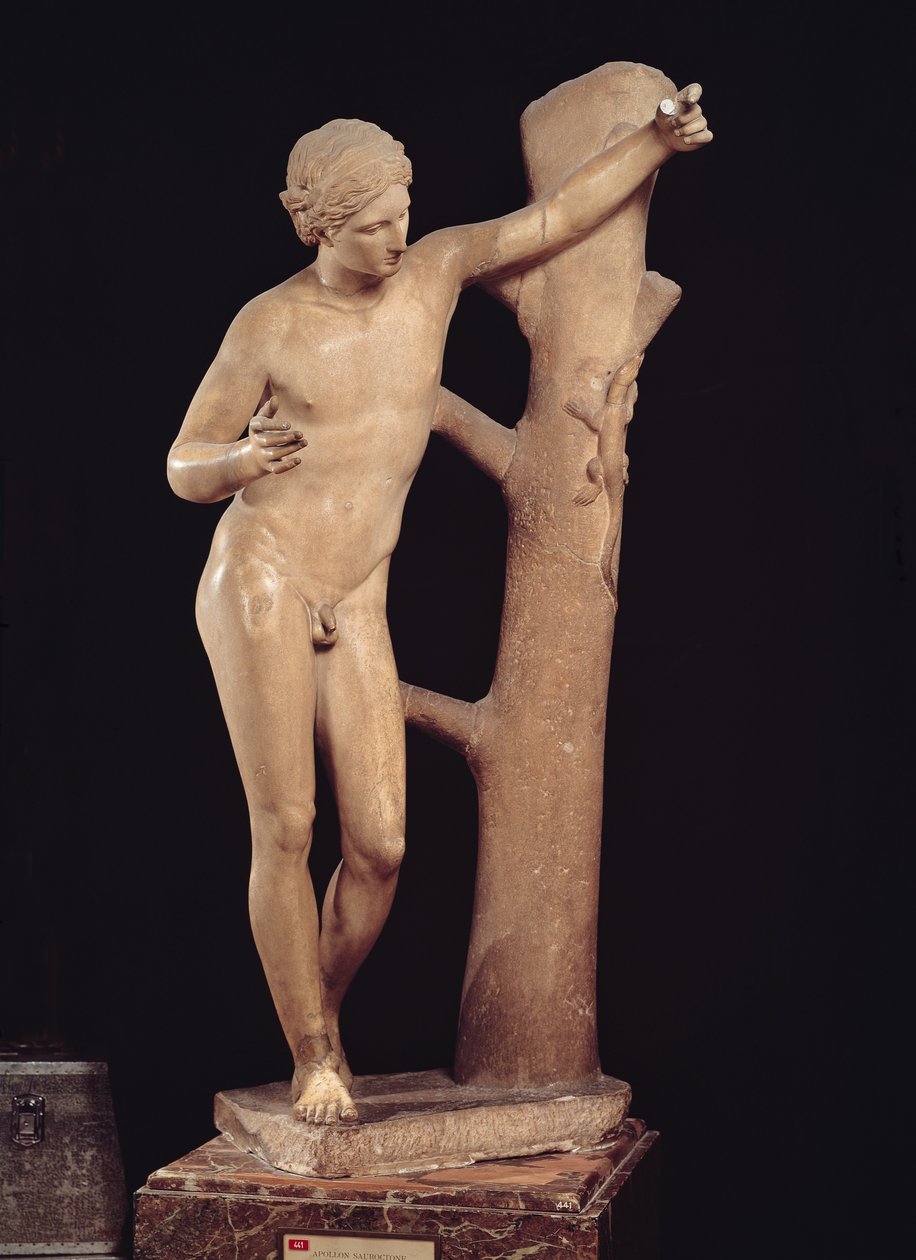 Apollo Sauroktonos (øglemorder) Romersk kopi av en gresk bronse laget ca. 350 f.Kr., tilskrevet Praxiteles (fl. 370-339 f.Kr.) (marmor) av Roman