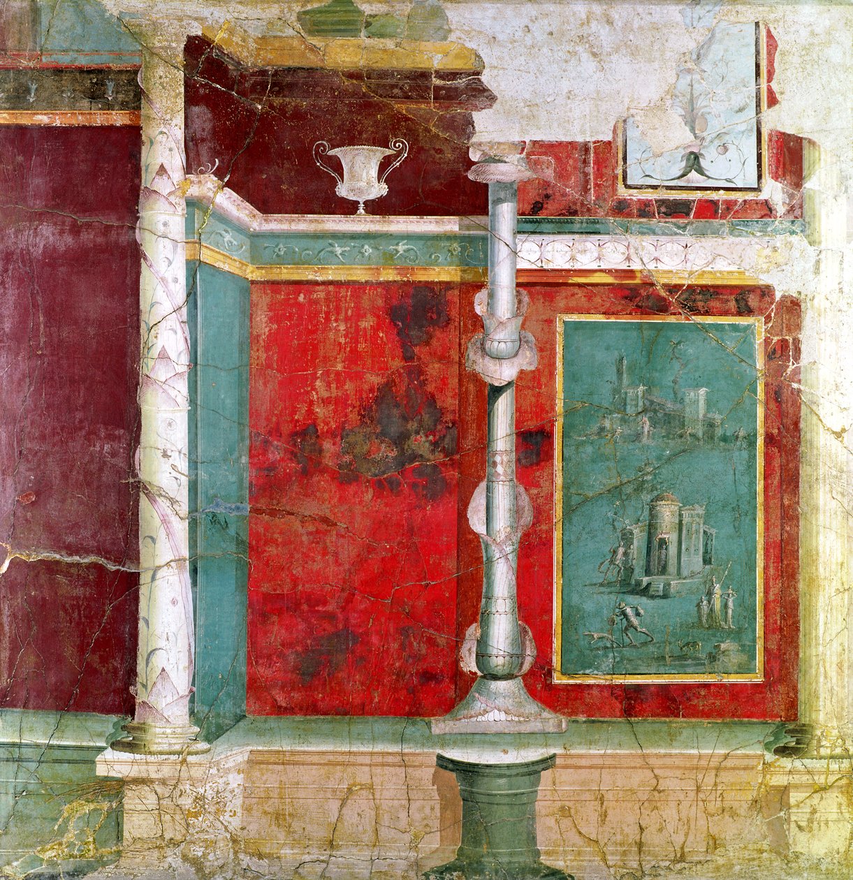 Arkitektonisk detalj med landskap, fra Pompeii av Roman