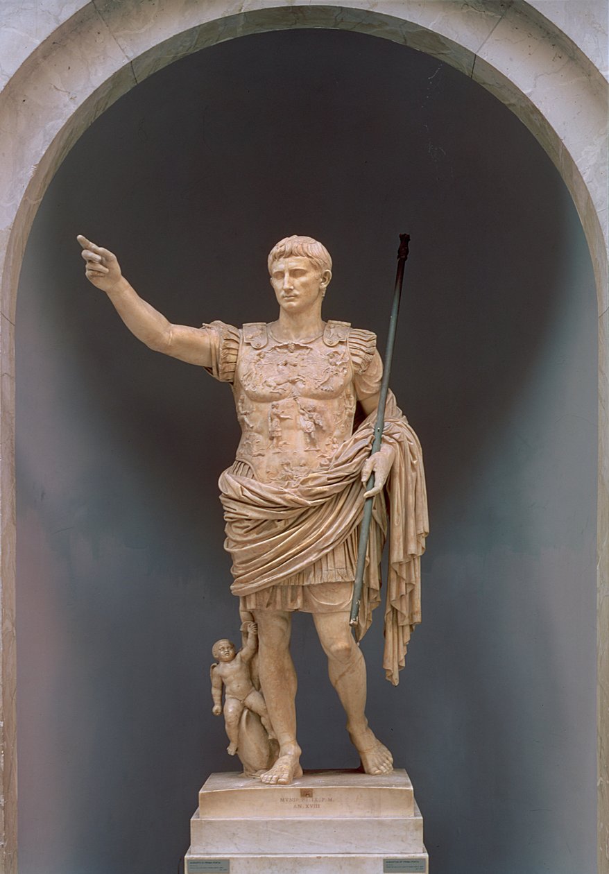 Augustus av Prima Porta, ca. 20 f.Kr. (marmor) av Roman