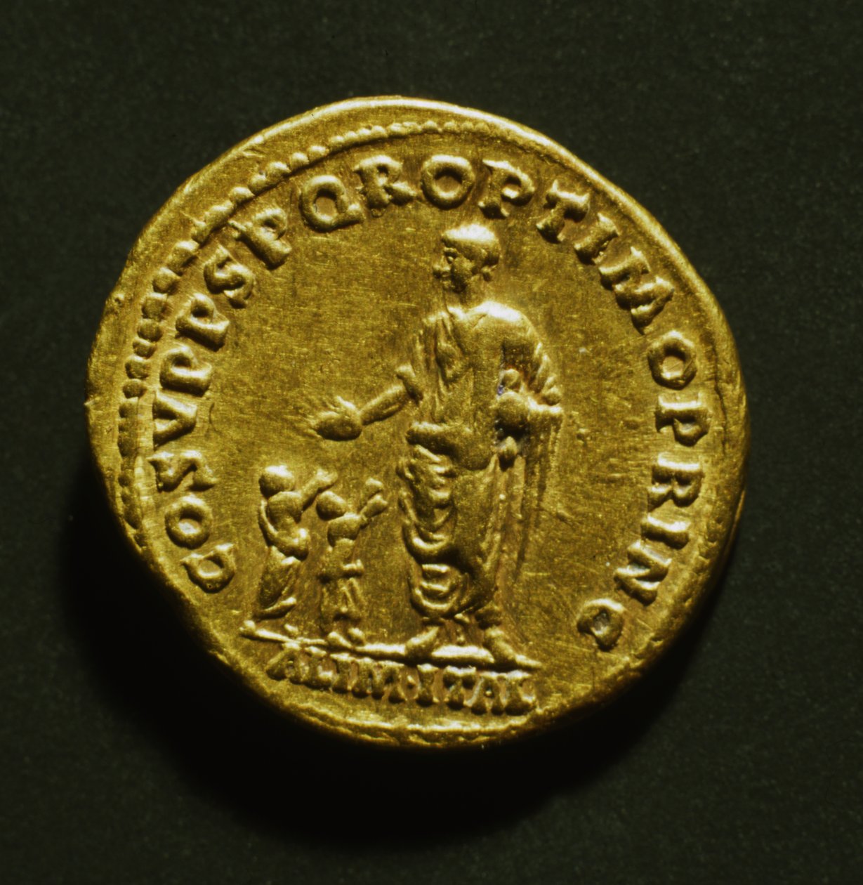 Aureus til minne om Trajans utdeling av mat til fattige barn, 107 AD (gull) av Roman