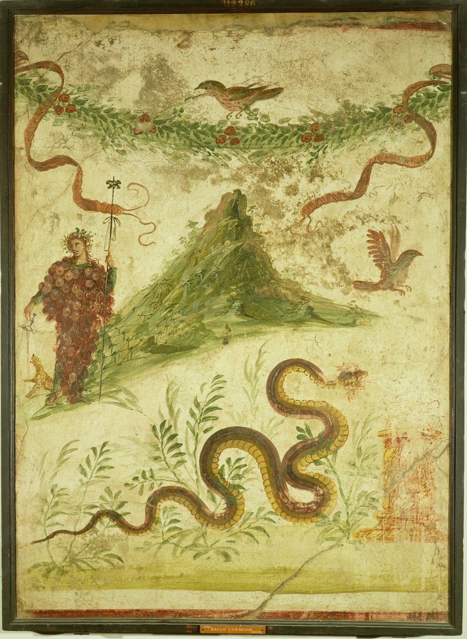 Bacchus og Vesuv, 1. århundre e.Kr., romersk (veggmaleri) av Roman