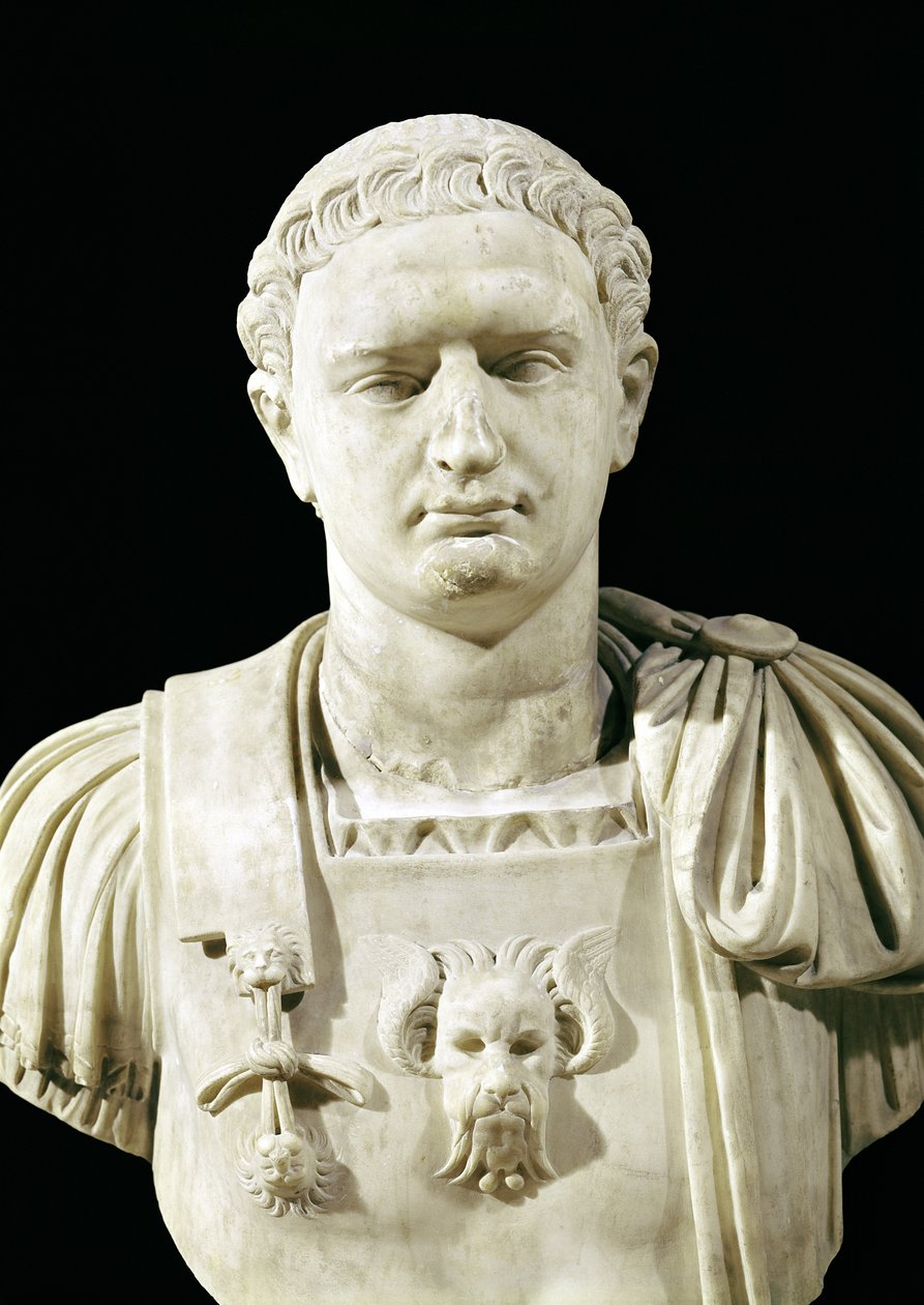 Byste av keiser Domitian (51-96 e.Kr.) (marmor) av Roman