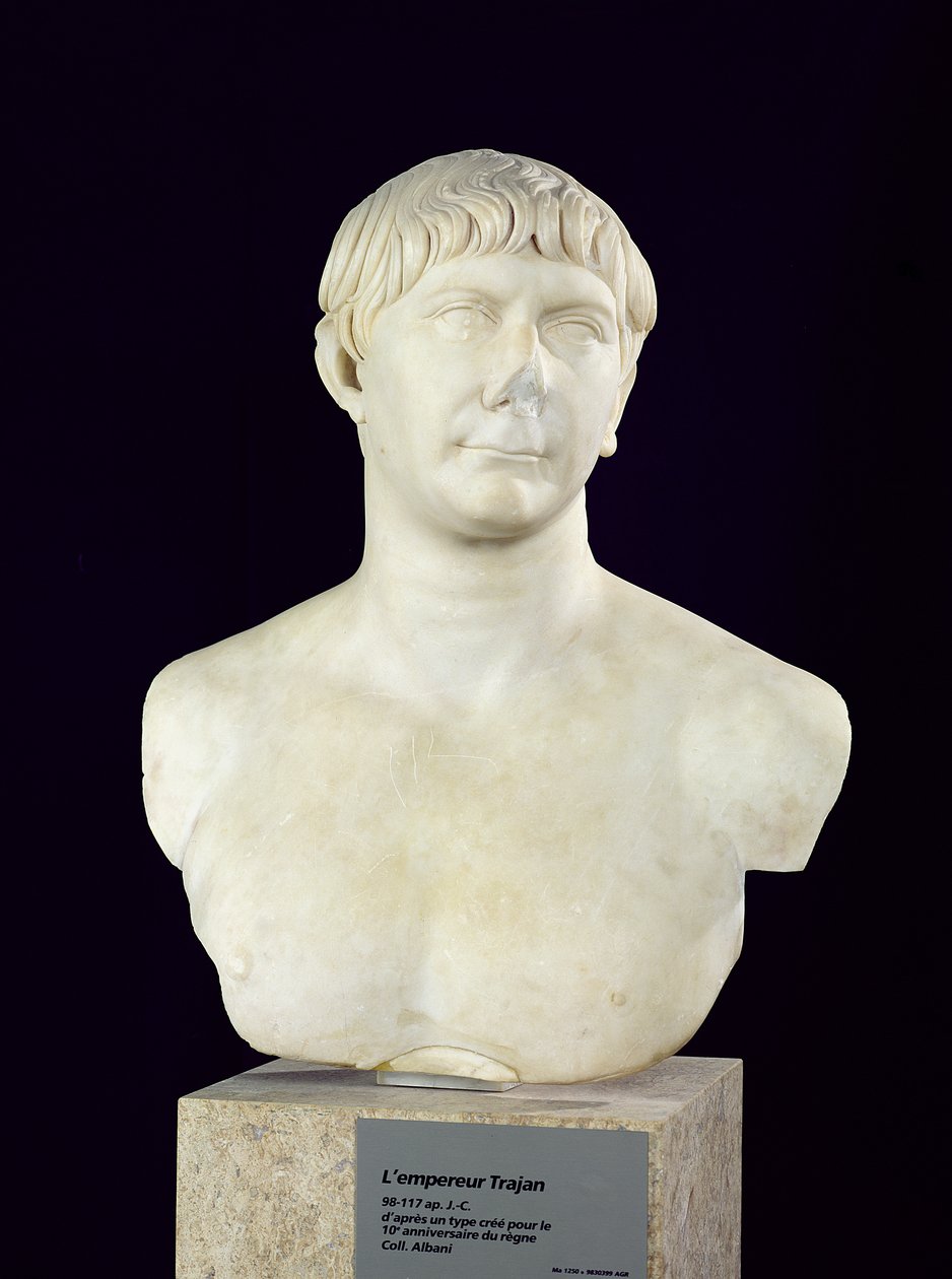 Byste av Trajan (53-117) ca. 108 (marmor) av Roman