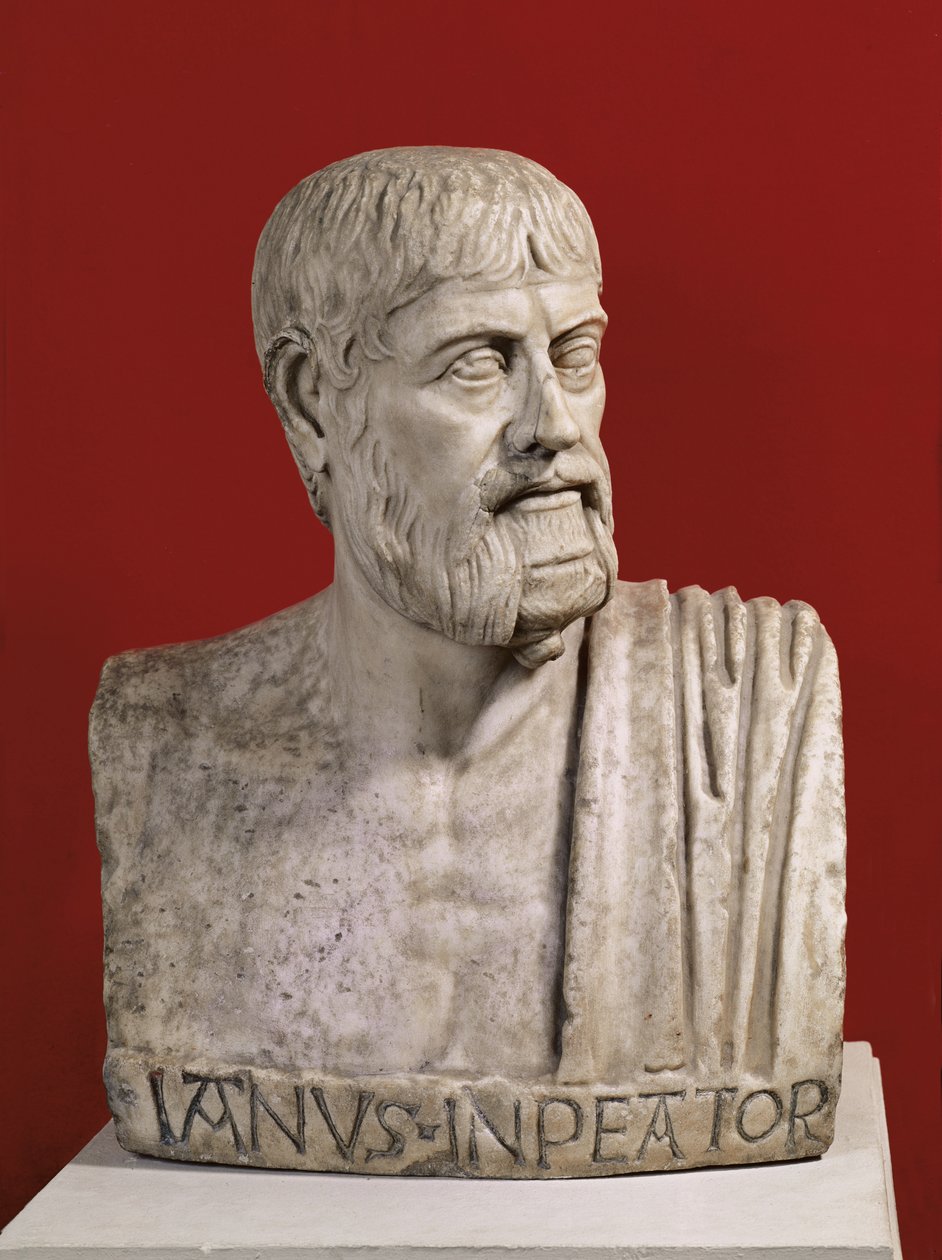 Byste antas å være Flavius Claudius Julianus (331-363) kjent som Julian the Apostate (marmor) av Roman