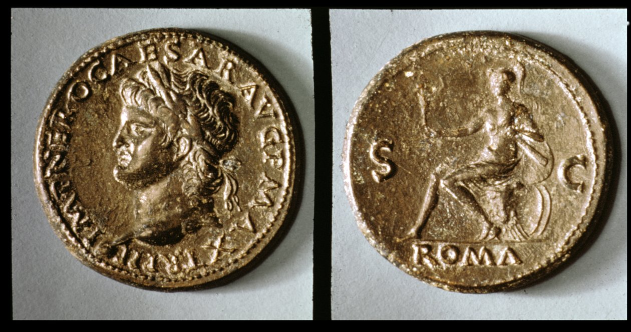 Mynt som viser Nero (metall) av Roman
