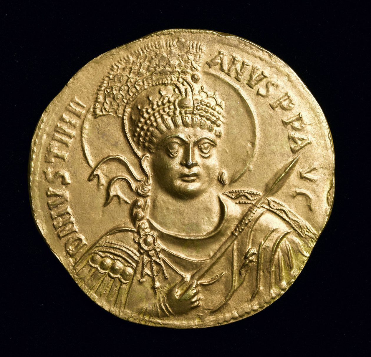 Kopi av den store gullmedaljen til Justinian I (527–65 e.Kr.) forside, ca. 534 e.Kr. (elektrotype) (se 257495) av Roman