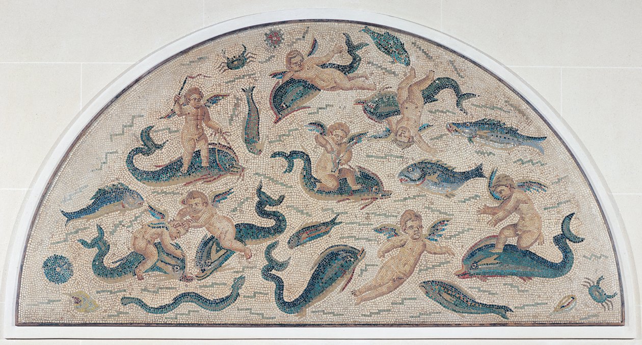 Amor, delfiner og sjøliv fra Utica, Nord-Afrika (mosaikk) av Roman