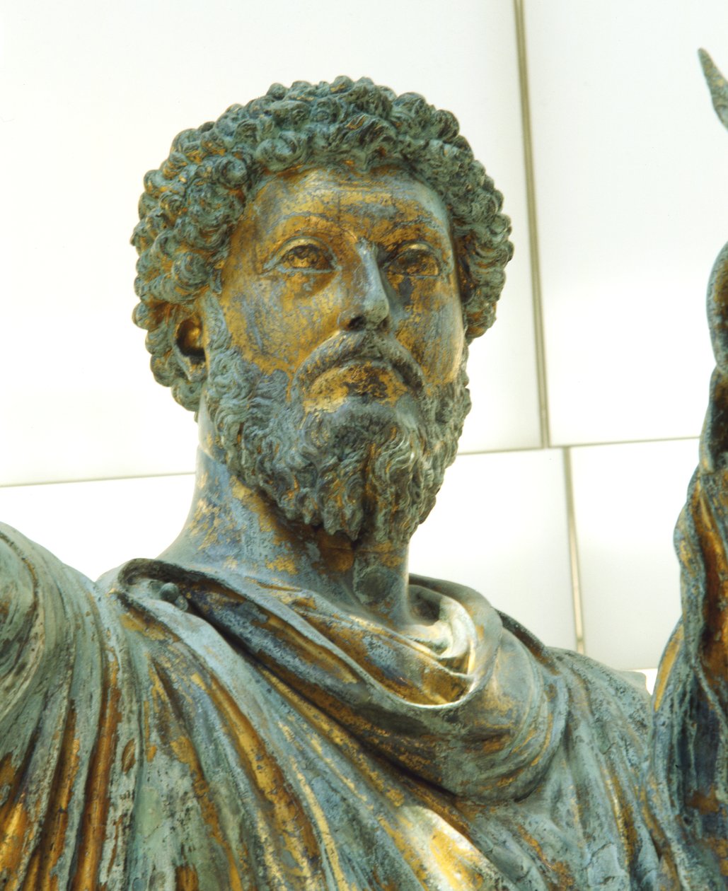 Detalj fra rytterstatuen av Marcus Aurelius (bronse) av Roman