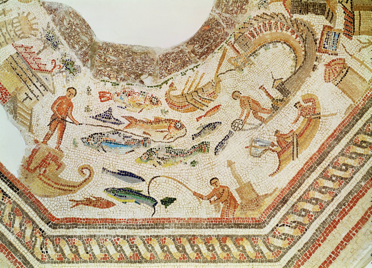 Detalj av fisk, fra Vega Baja mosaikk, se også 316397 av Roman