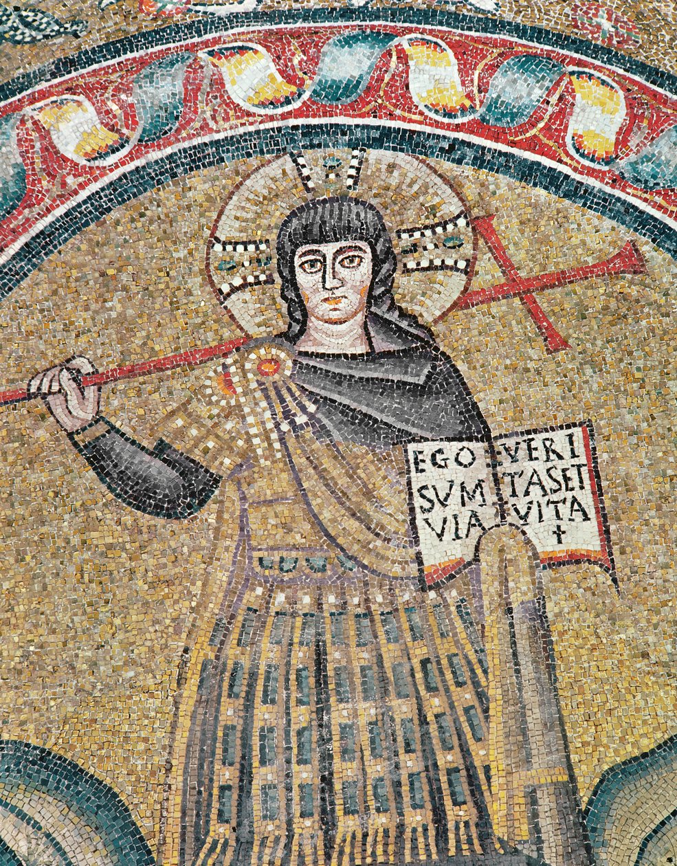 Detalj av en Warrior Christ-mosaikk av Roman