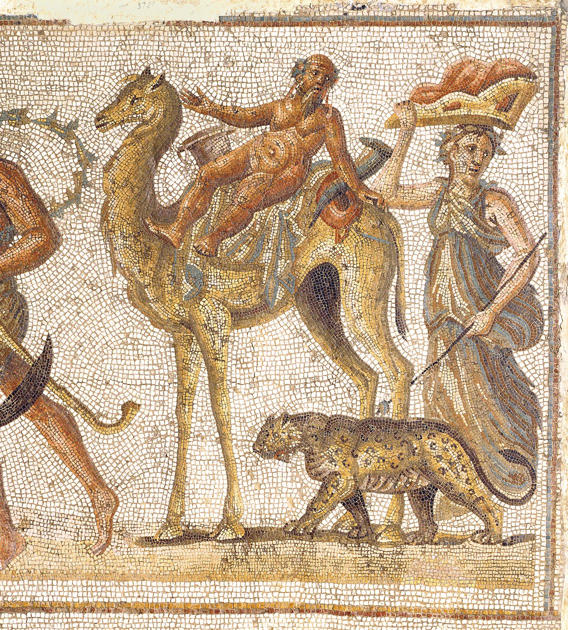 Dionysian Procession, fra El-Jem Thysdrus detalj av Silenus Riding a Camel mosaikkdetalj fra 174324 av Roman