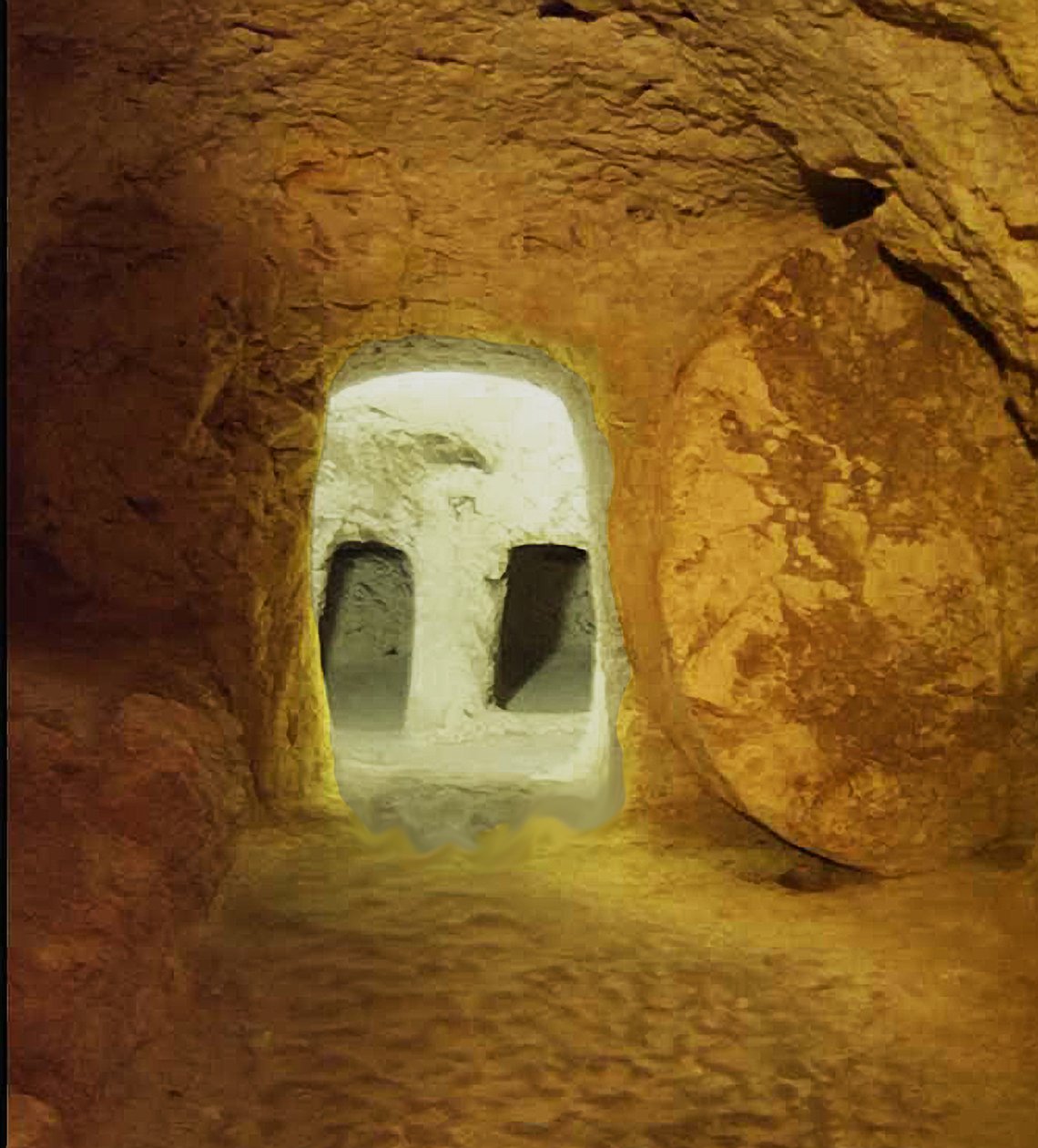 Tidlige romerske graver med rullende stein, under Sisters of Zion-klosteret, Nasaret, Israel av Roman