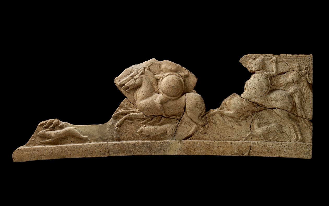 Frise som viser par av ryttere, en hare, en hund og et rådyr, andre halvdel av 600-tallet f.Kr. (terrakotta) av Roman