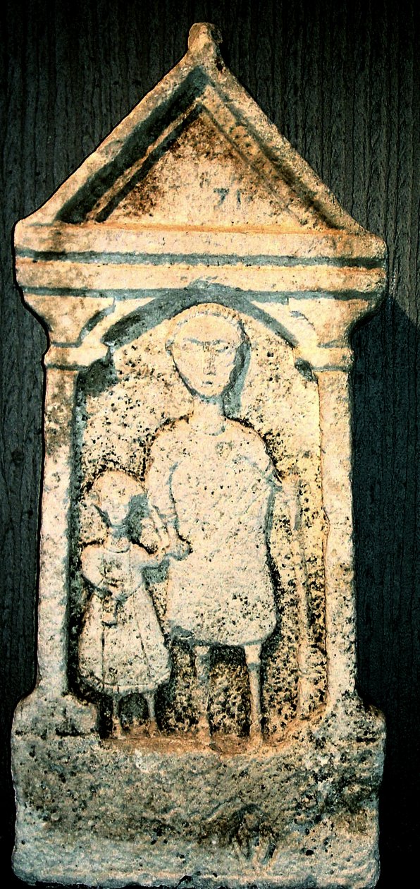 Begravelsesstela som viser en far og sønn, 1.-2. århundre av Roman