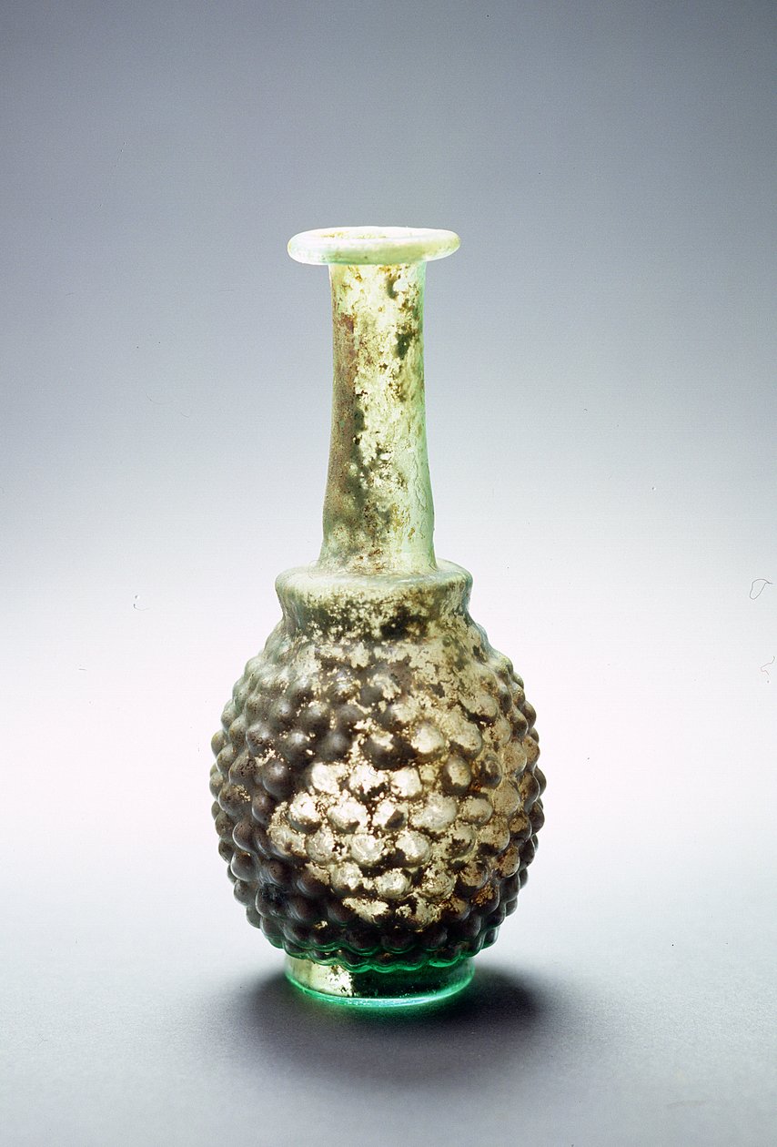 Drueflaske av glass, romersk, sannsynligvis laget i Syria eller Palestina, 3. århundre e.Kr. (glass) av Roman