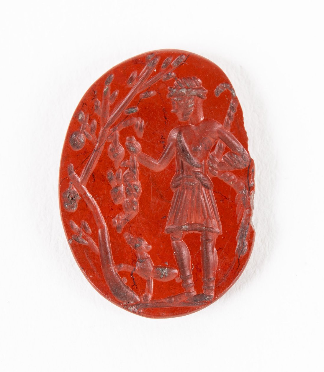 Dyptrykk fra South Shields som viser Silvanus-Cocidius (romansk-keltisk jegerguddom) med hare og hund, tidlig på 300-tallet e.Kr. av Roman