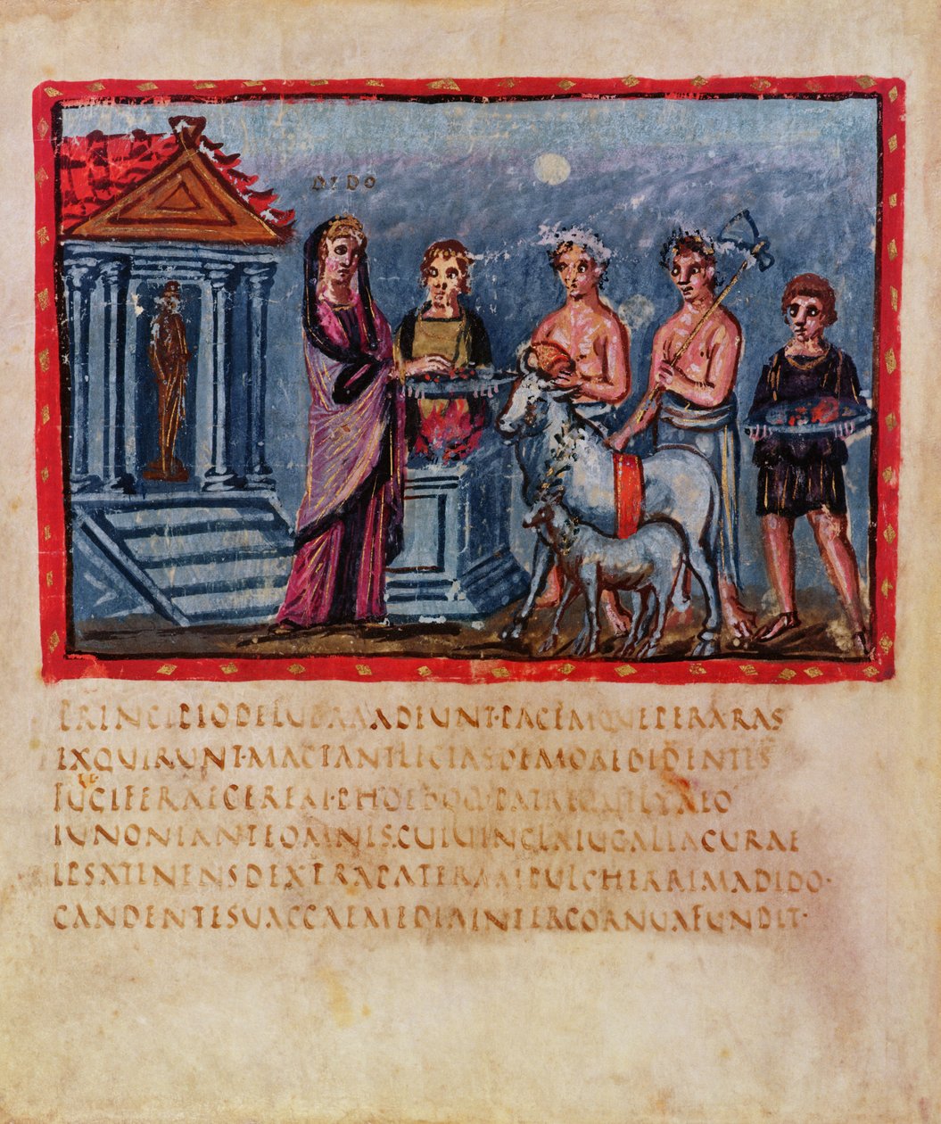 Lat 3225 f.33v Dido gjør et offer, fra The Vergilius Vaticanus av Roman