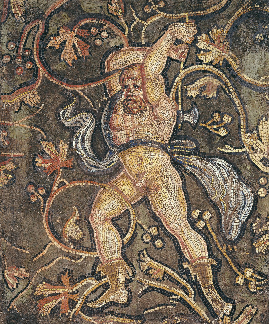 Lycurgus Cutting the Grape Vine, fra The Punishment of Lycurgus, 2.-3. århundre (mosaikk) av Roman