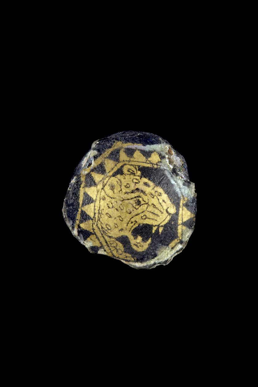Medaljong med hodet til en leopard med åpne kjever, 3.-4. århundre e.Kr. (gull og glass) av Roman