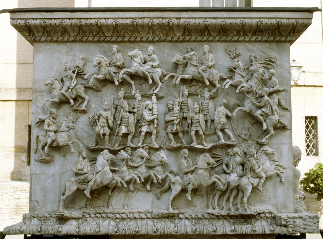 Militærparade, fra bunnen av kolonnen til Antoninus Pius, ca. 161 av Roman