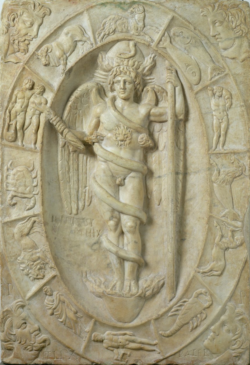 Mithraisk relieff som representerer en ungdommelig guddommelighet, kanskje Mithra (marmor) av Roman