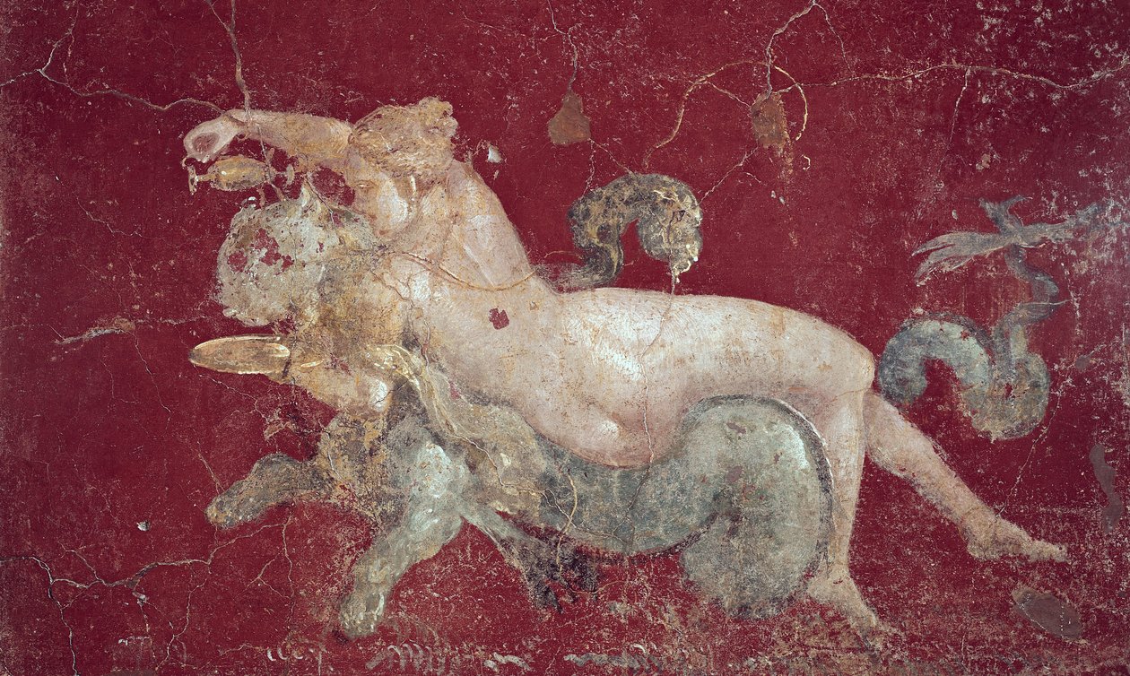 Nereid på tvers av en havtiger, fra Stabiae, før 79 e.Kr av Roman