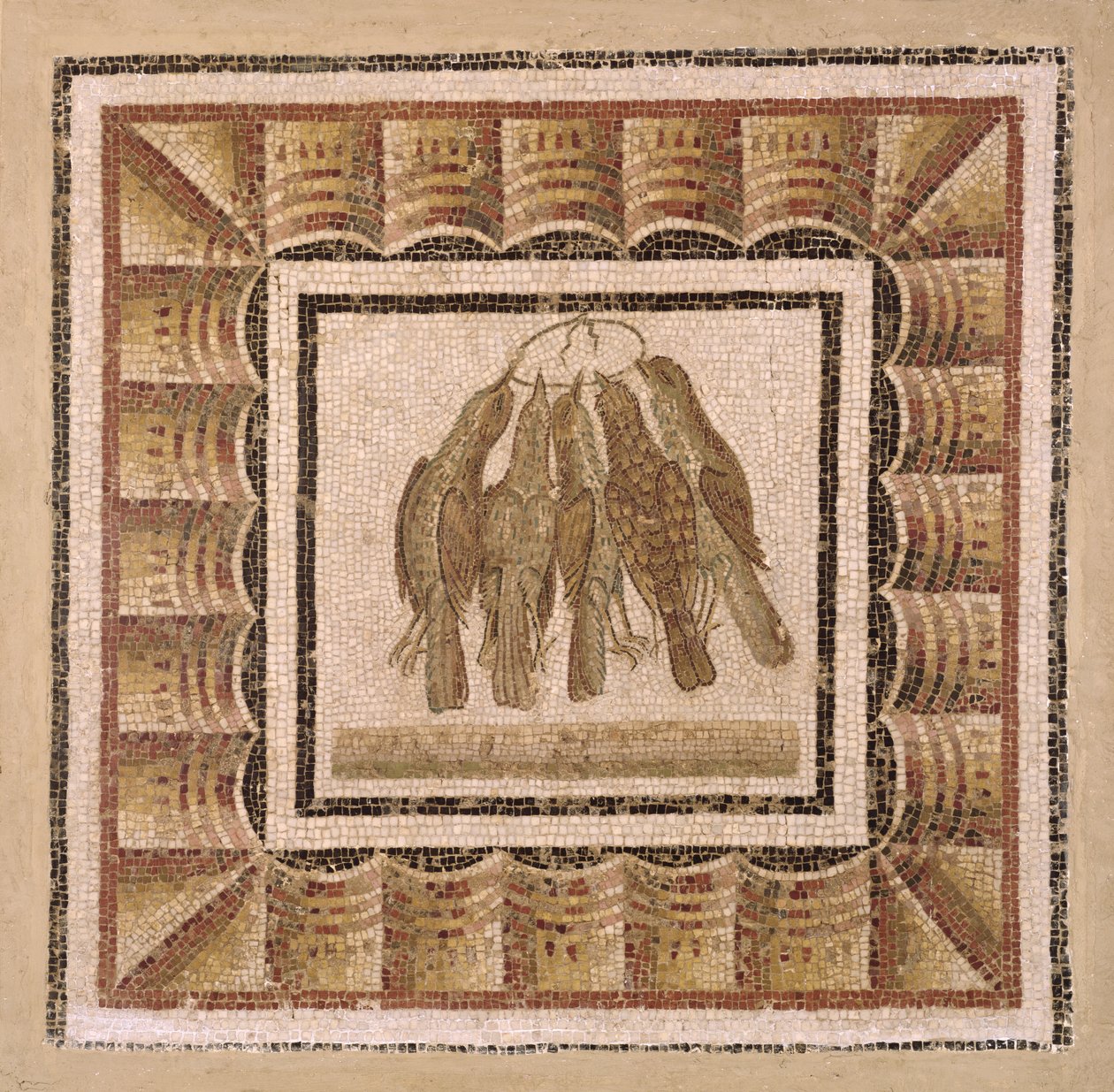 Fortau som viser fem troster, fra El-Jem (Thysdrus) (mosaikk) av Roman