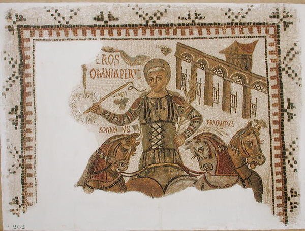 Fortau som viser vognmannen Eros på sin quadriga, fra Dougga, Tunisia (mosaikk) av Roman
