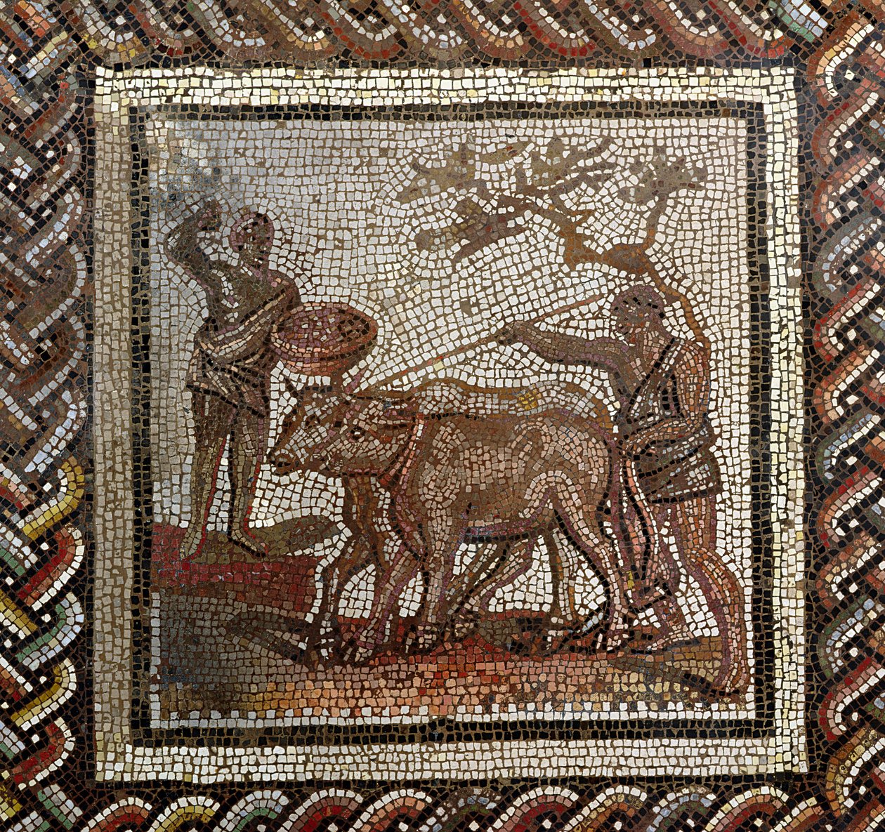 Pløying, fra Saint-Romain-en-Gal, Rhone-Alpes, Frankrike, 3. århundre e.Kr. (mosaikk) av Roman