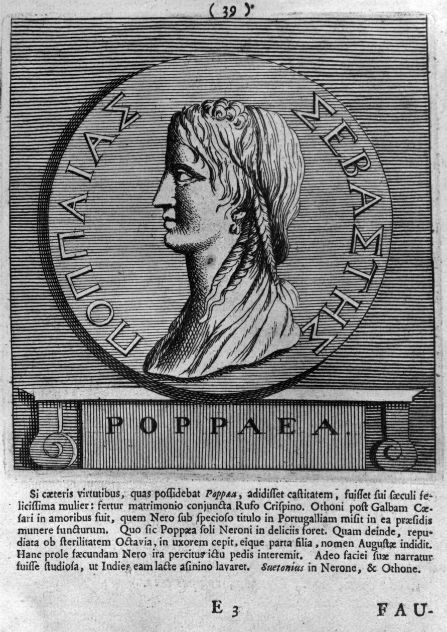 Poppaea Sabina, gravering etter en romersk mynt datert 54-68 e.Kr av Roman