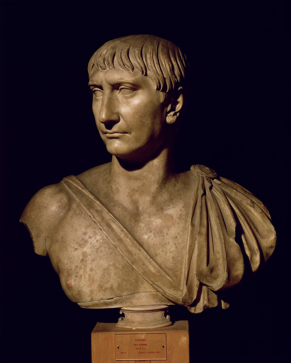 Portrettbyste av keiser Trajan (53-117 e.Kr.) (marmor) av Roman