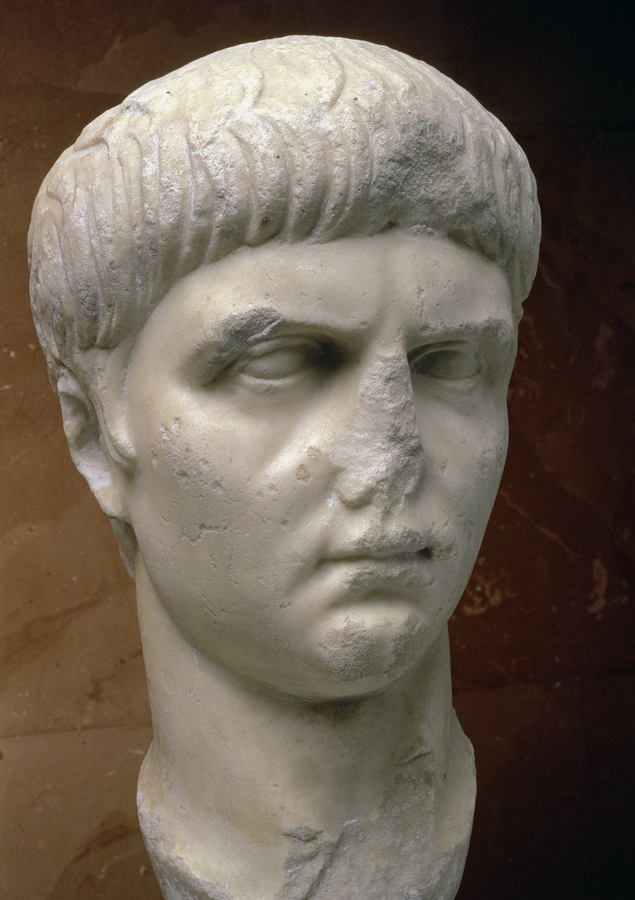 Portrett av Nero (37-68 e.Kr.) (marmor) av Roman